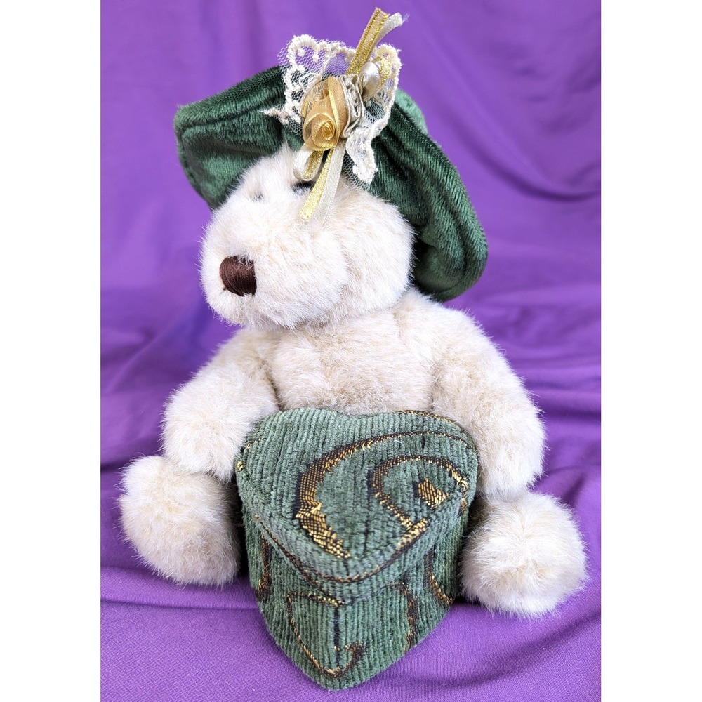 Dan Dee Collectors Choice Teddy Plush Heart Gift Trinket Jewelry Box Green Hat